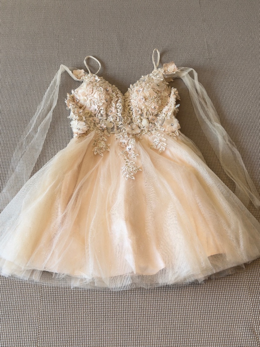 ADORA DESIGN sparkly champagne tulle short mini cocktail dress size XSmall